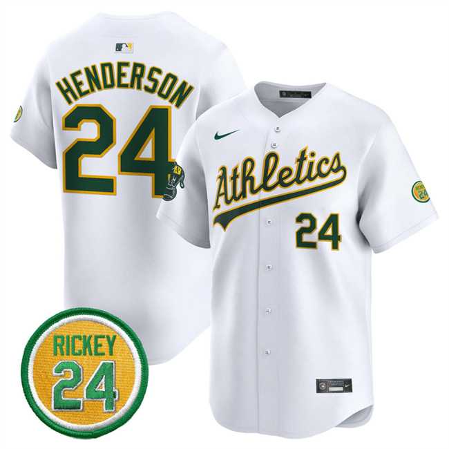 Mens Oakland Athletics #24 Rickey Henderson White 2024 Home Limited With Rickey Henderson Patch Stitched Jersey Dzhi->oakland athletics->MLB Jersey